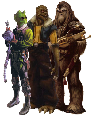 rodianos, trandoshanos e wookiees